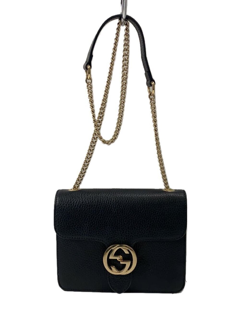 Gucci Chain Shoulder Bag Interlocking G Leather Black